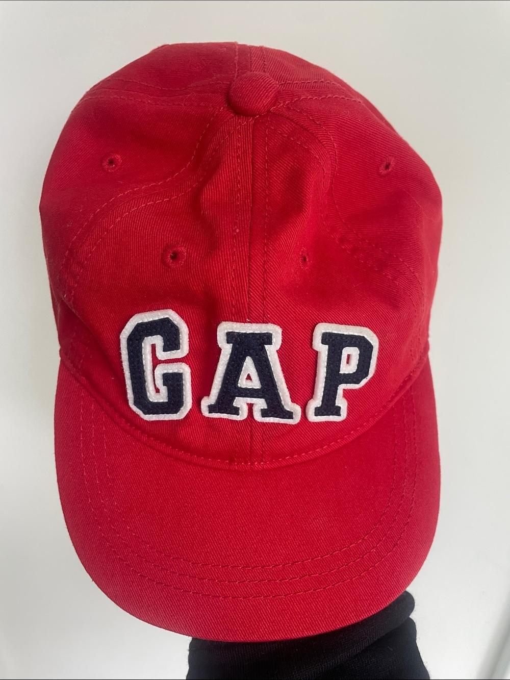 GAP Kids Red Baseball Cap with White-Outlined Navy Logo